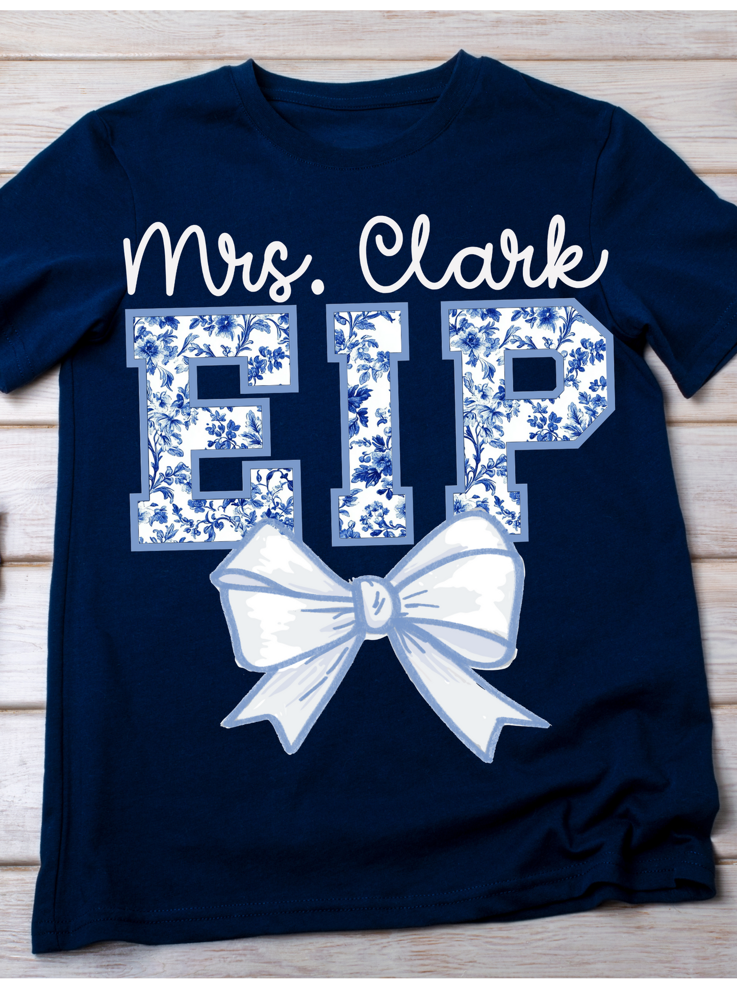 Custom Grade Level Preppy Blue Toile With Bow