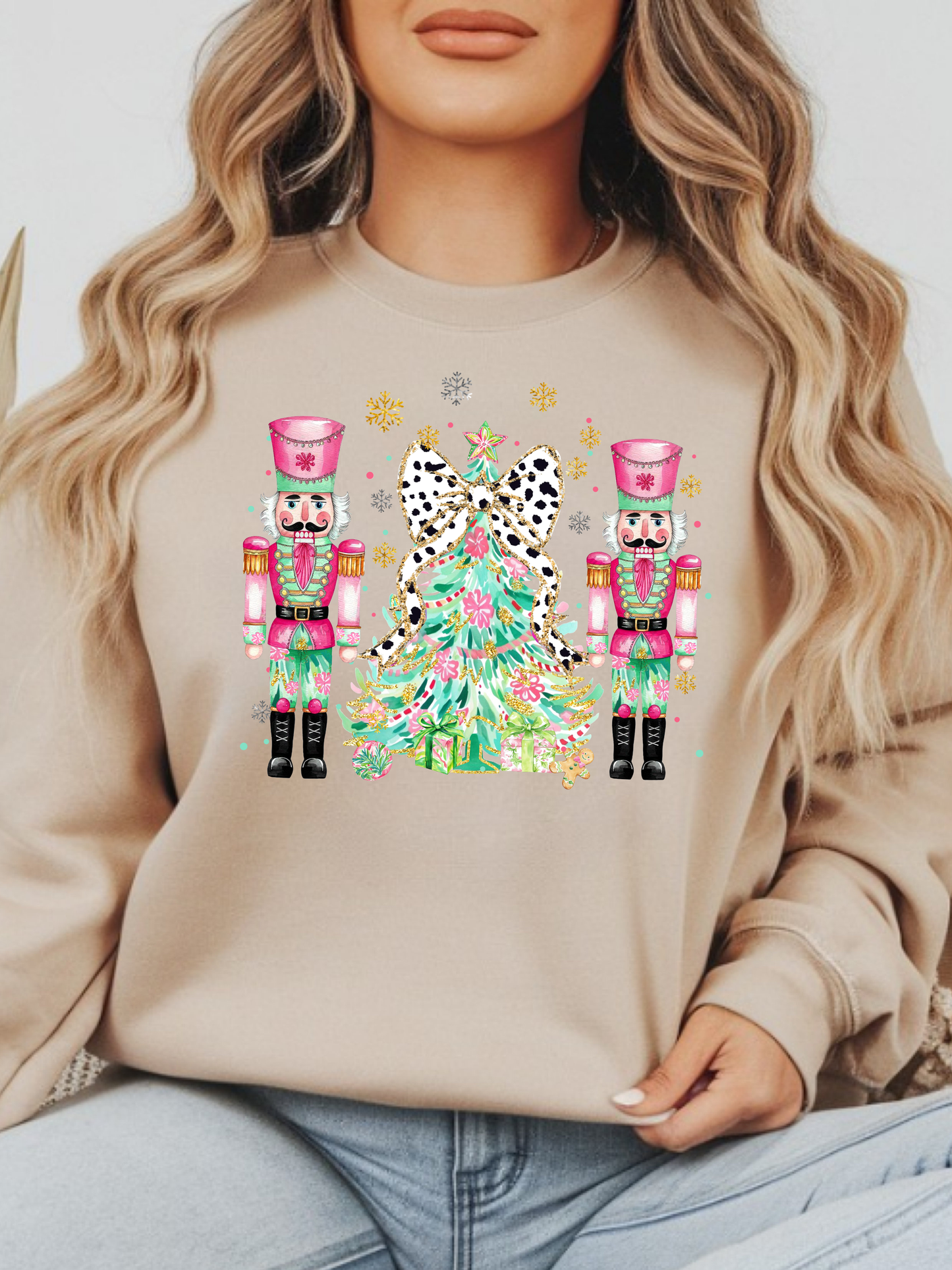 Pink Preppy Nutcracker with Tree and Dalmation Bow