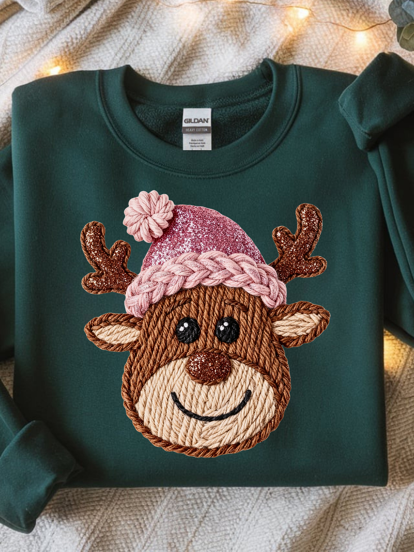 Crochet Rain deer Face Glitter Santa Hat