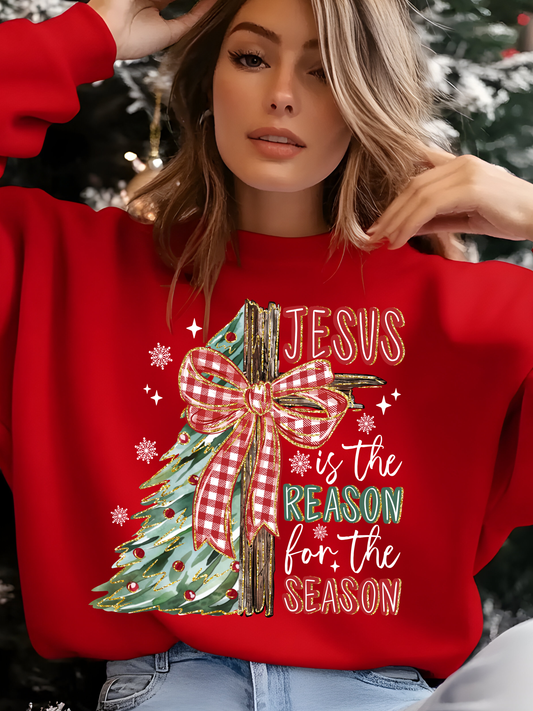 Jesus is the Reason For the Season Cross Plaid Bow