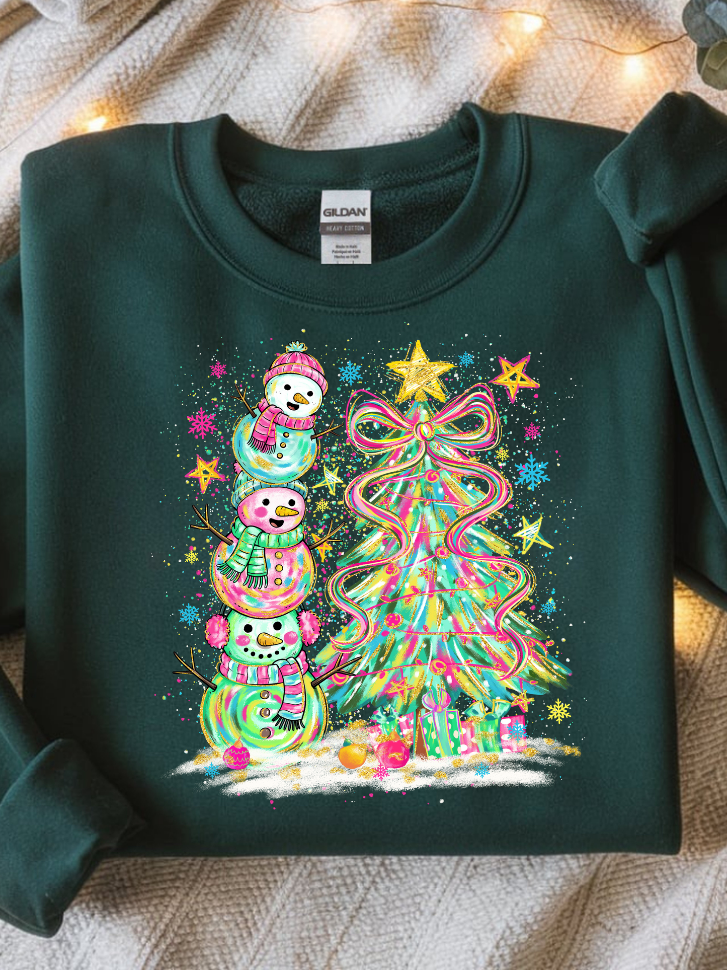 Preppy Paint Stroke Stacked Snowman with Christmas tree