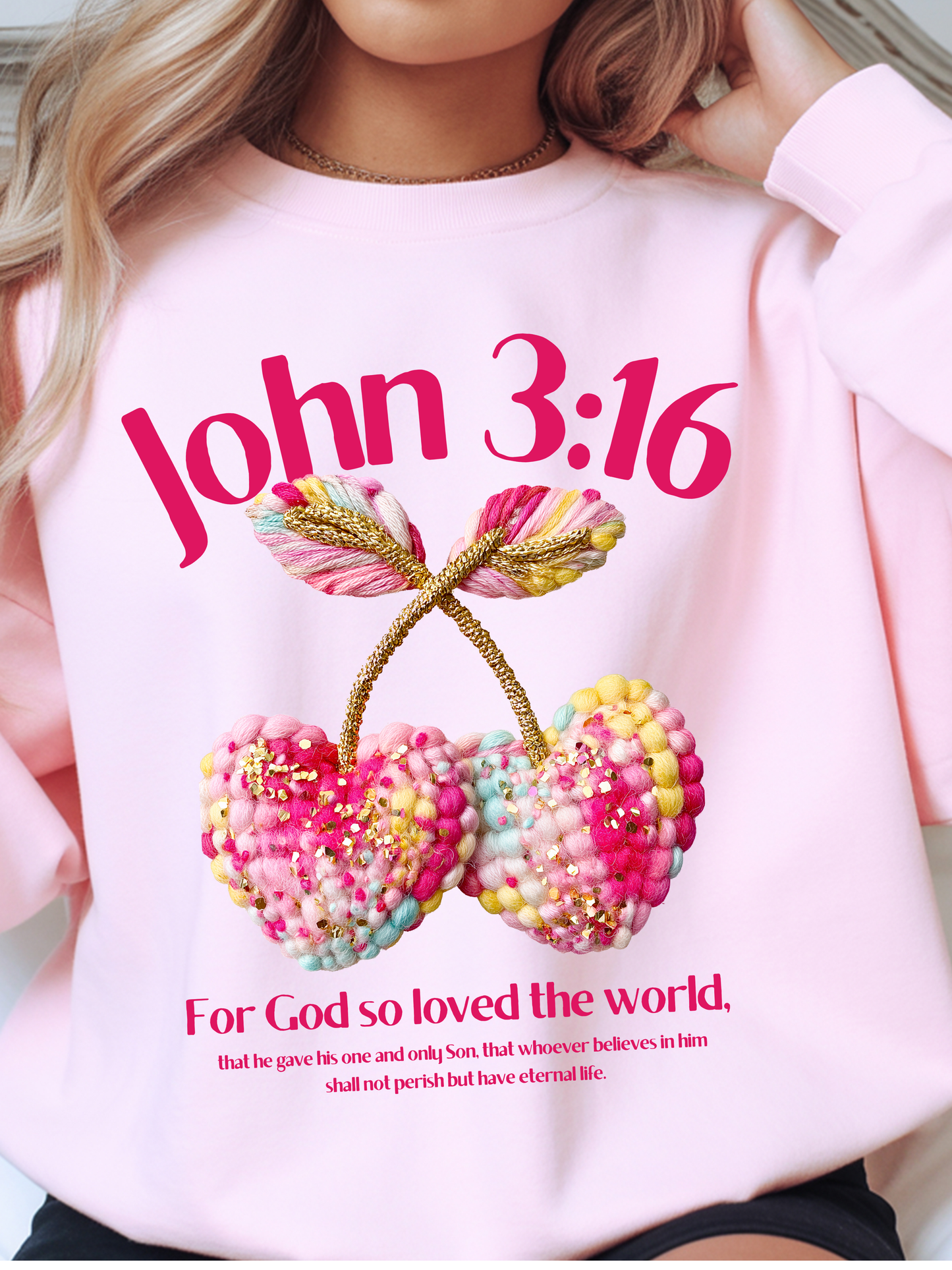 John 3:16 Faux Crochet Heart Cherries