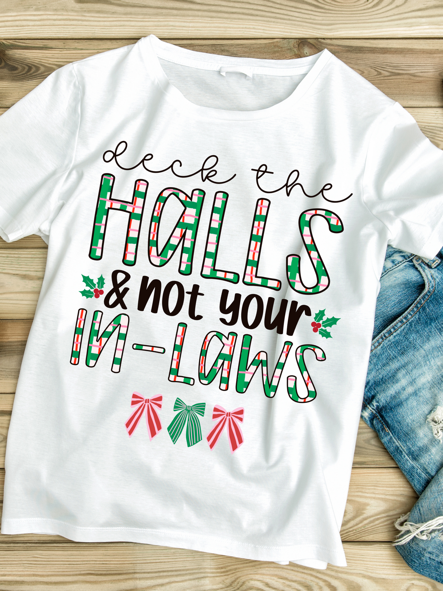 Deck the Halls and not Your In-laws Green and Pink Plaid Png Digital Design Instant Download