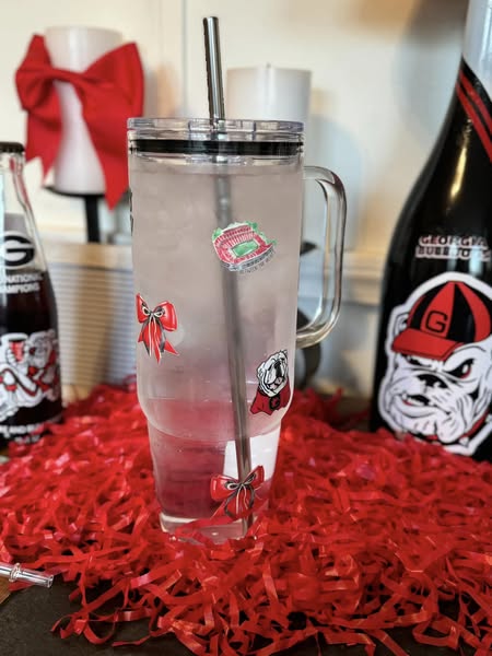 Custom 40 0z Glass Cup With Bamboo and Plastic Lid Metal and Plastic Straw