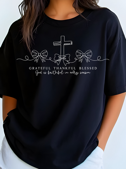 Grateful Thankful Blesses Line Art White Print