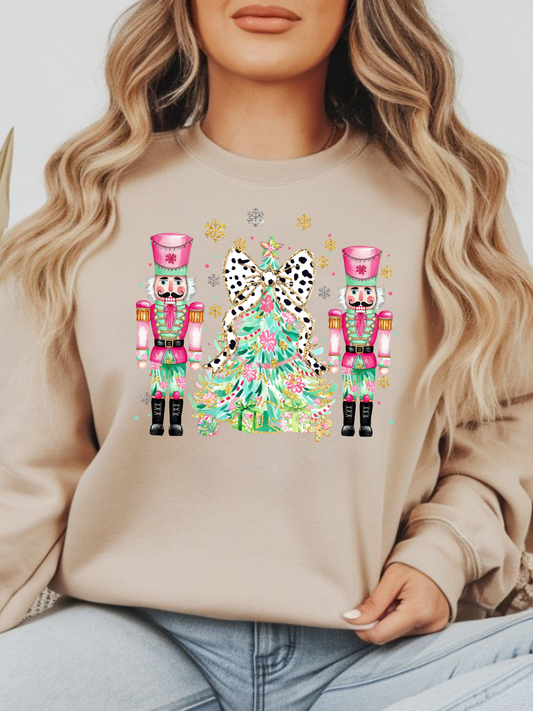 Pink Preppy Nutcracker with Tree and Dalmation Bow