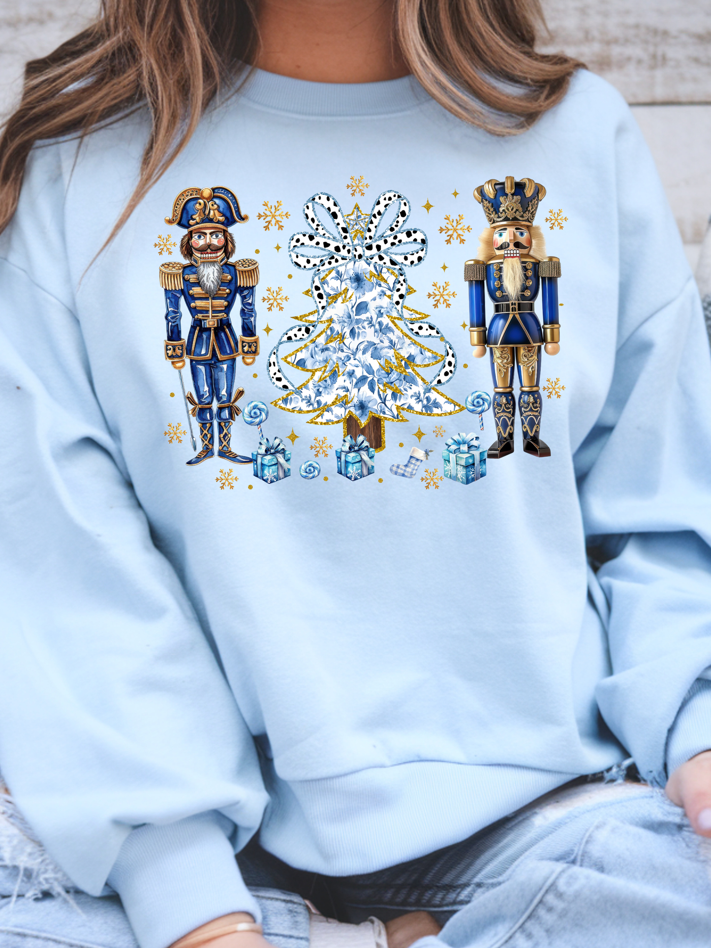 Blue Preppy Nutcracker With Tree Skinny Bow