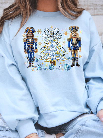 Blue Preppy Nutcracker With Tree Skinny Bow