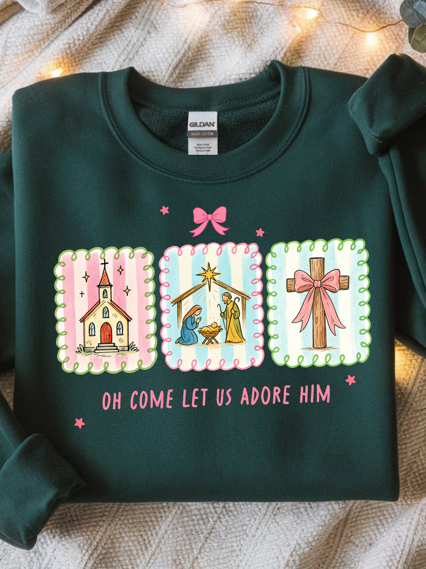 Preppy Oh Come Let us Adore Him Nativity Coquette