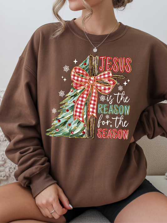 Jesus is the Reason For the Season Cross Plaid Bow