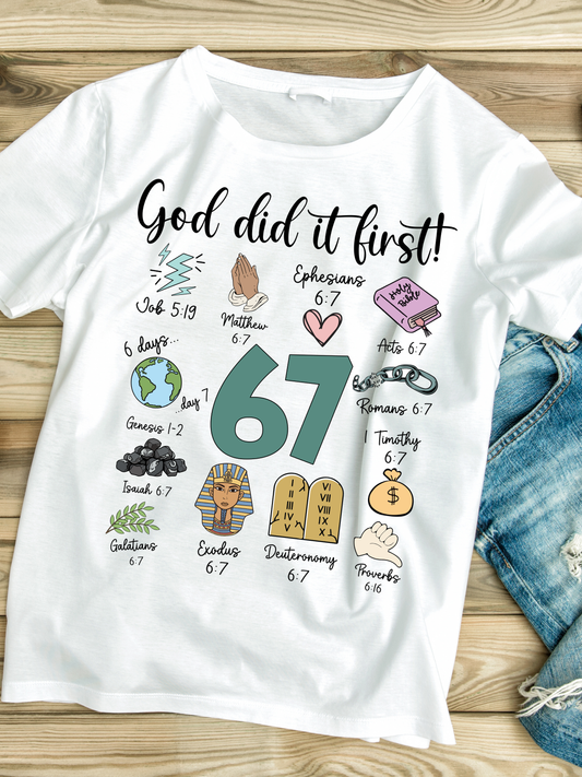 Teacher 67 God Did it First Bible Verse Black Print
