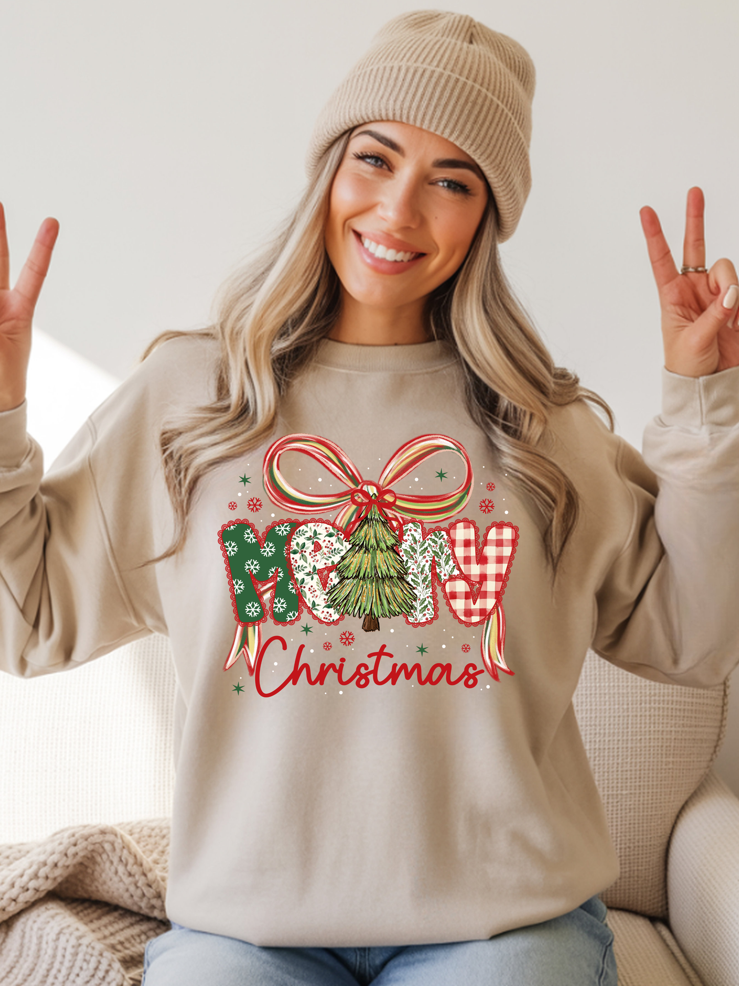 Preppy Merry Christmas With Bow