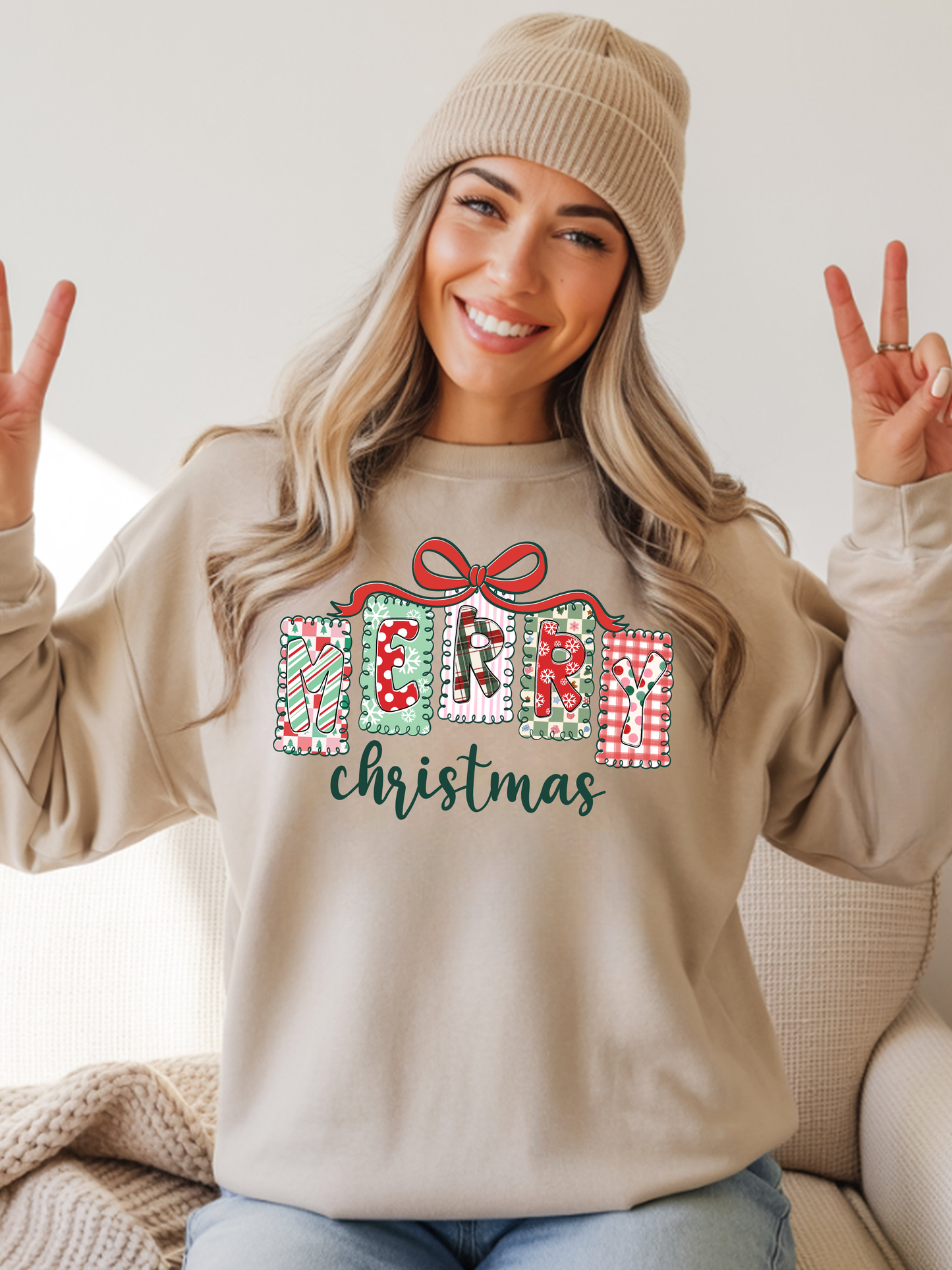 Vintage Preppy Merry Christmas Bordered Letters