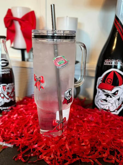 Custom 40 0z Glass Cup With Bamboo and Plastic Lid Metal and Plastic Straw