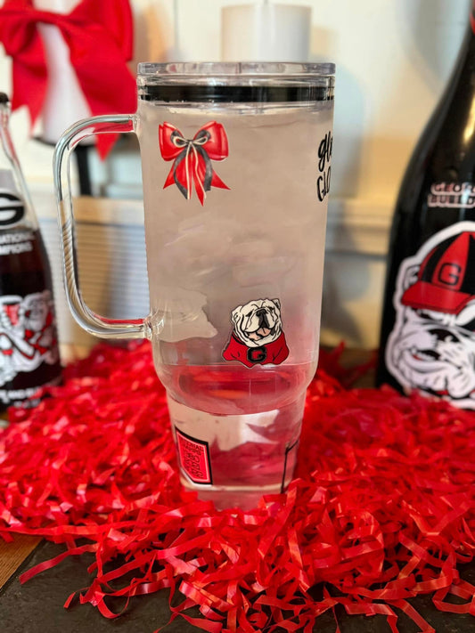 Custom 40 0z Glass Cup With Bamboo and Plastic Lid Metal and Plastic Straw